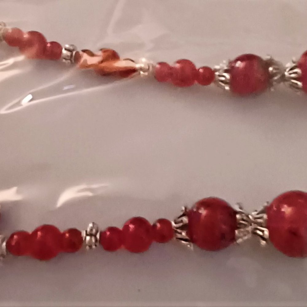 Vintage Red Bead Necklace and Earring Set